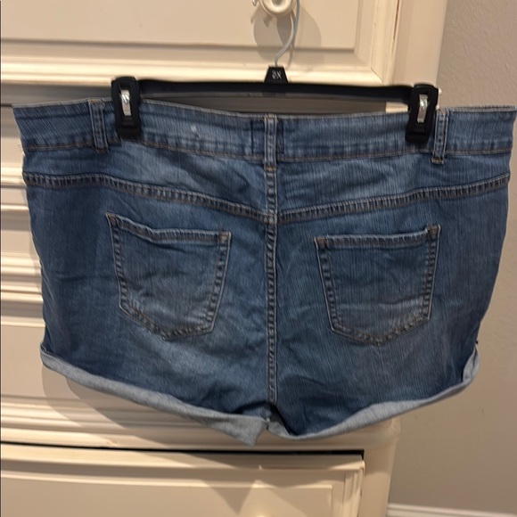 Torrid Blue Jean Shorts with Distressed Cut-Off Style - Picture 2 of 4